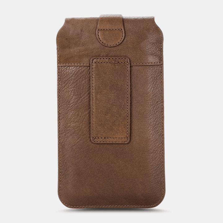 Men Vintage Genuine Leather Long Phone Bag Belt Bag Waist Bag - MRSLM