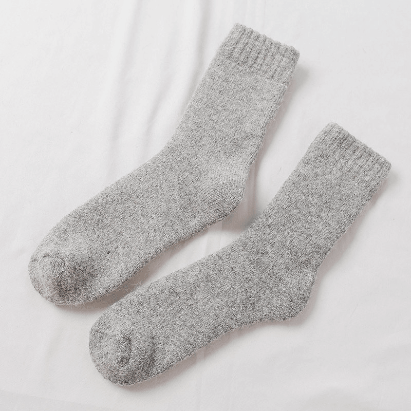 5 Pairs Men Winter Thicken Warm Woolen Socks Home Comfy plus Velvet Solid Color Tube Socks - MRSLM