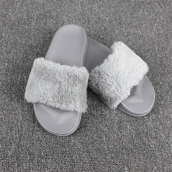 Women Fluffy Solid Color Open Toe Comfortable Home Slippers - MRSLM