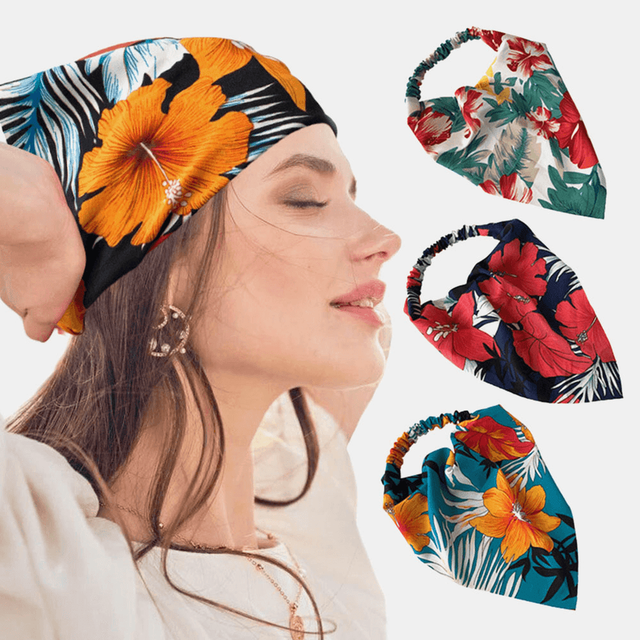 Women Chiffon Floral Pattern Wild Simple Triangle Scarf Wide Headband Headscarf Headwear - MRSLM
