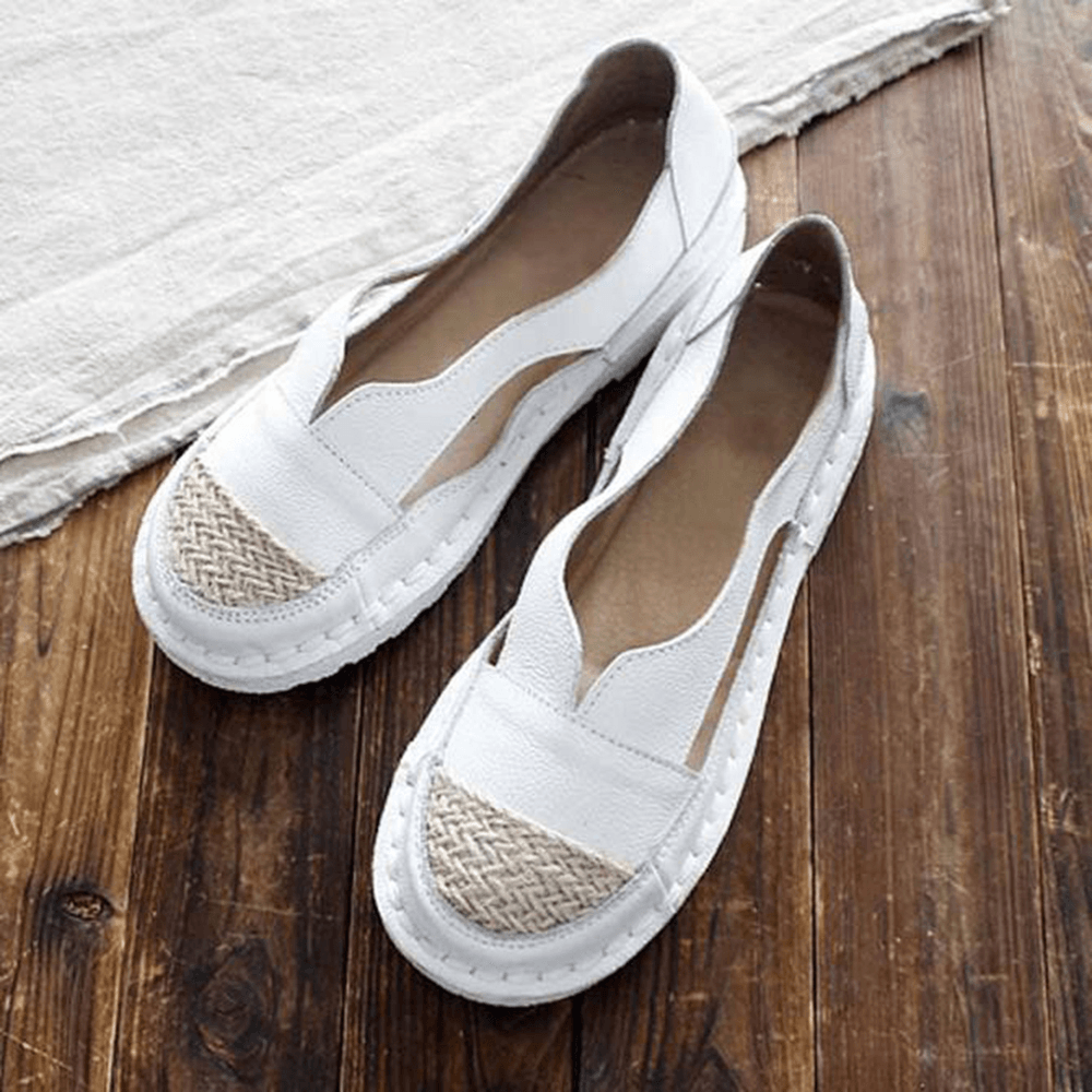 Plus Size Women Loafers round Toe Casual Hollow Stitching Slip-On Flats - MRSLM