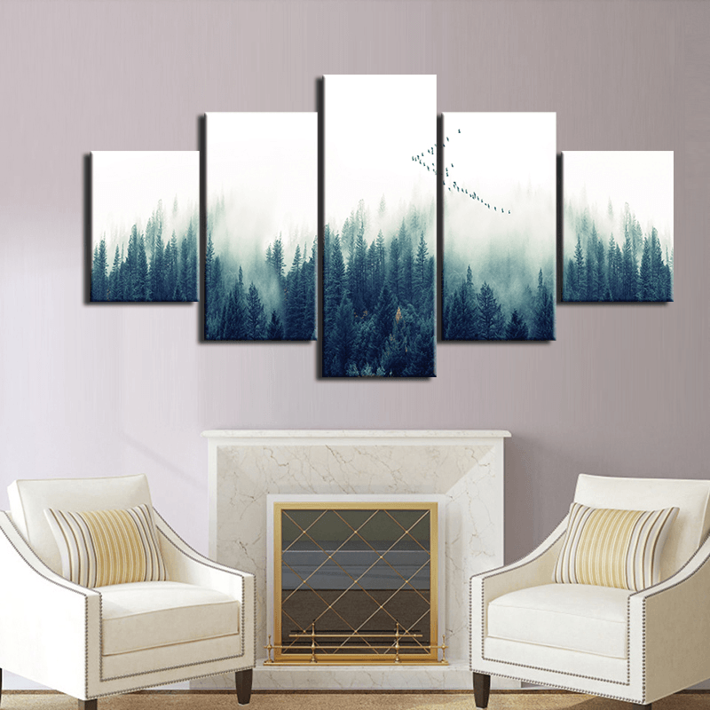 Spray Oil Paintings Canvas Five Combination Decorative Paintings Forest Landscape Wall Art for Home Decorations - MRSLM
