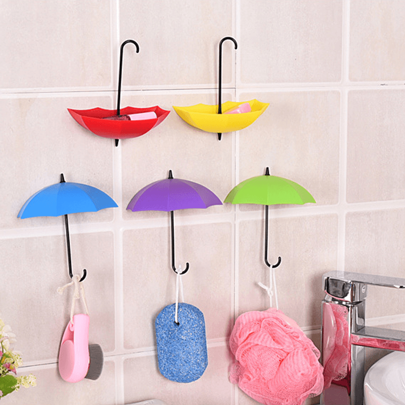 Honana 3Pcs Colorful Umbrella Shaped Creative Hanger Decorative Holder Pasties Wall Hook for Kitchen Bathroom Accessories Set - MRSLM