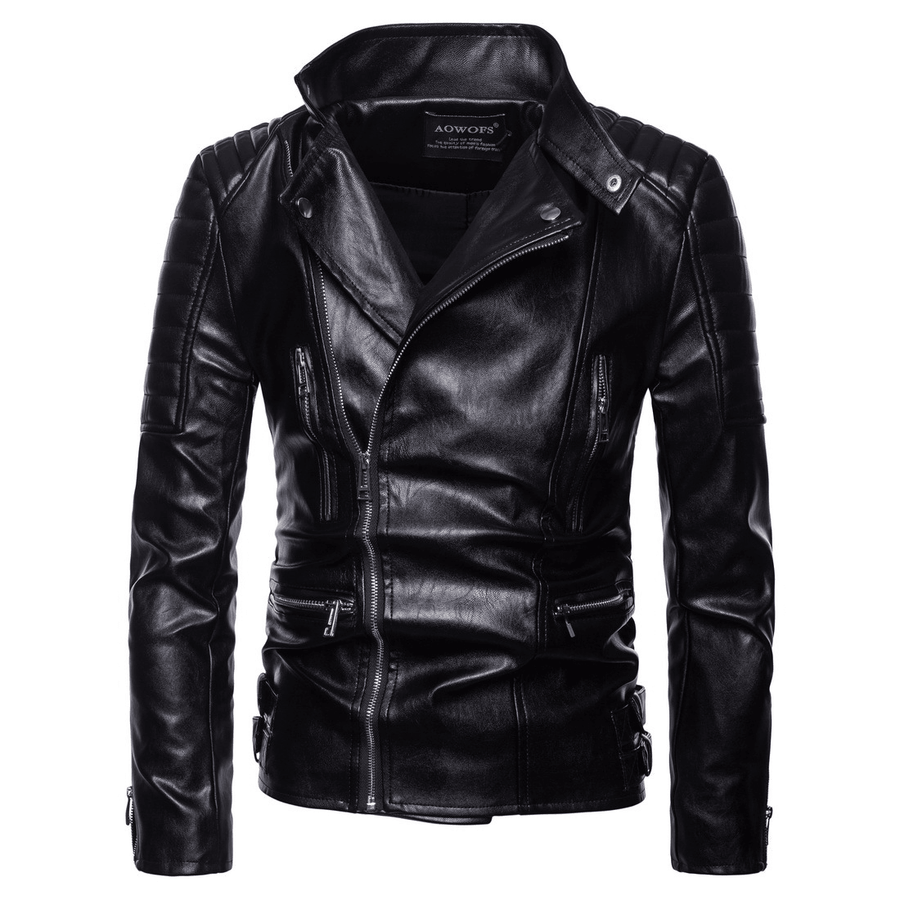 Lapel Zip Cardigan Fitted Leather Jacket - MRSLM