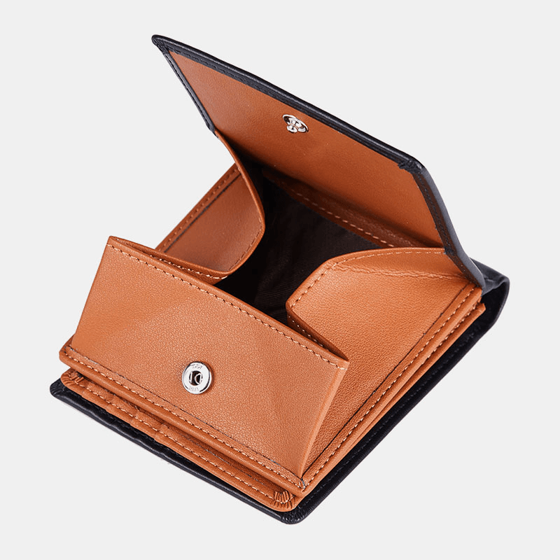 Men Genuine Leather 8 Card Slots Coin Purse Short Wallet - MRSLM