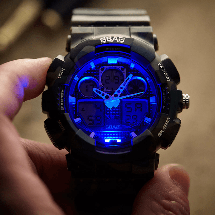 SBAO S8017-1 Dual Display Digital Watch Men Backlight Stopwatch Alarm Waterproof Sport Watch - MRSLM