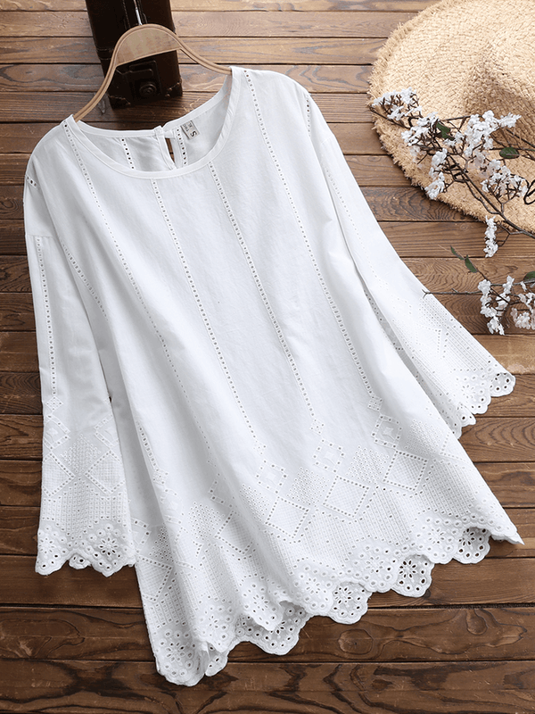 Women Casual Loose Solid Embroidered Blouse - MRSLM