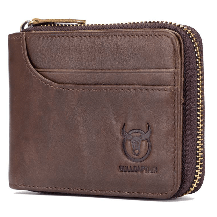 Bullcaptain Zip around Wallet RFID Blocking Secure Leather Card Holder Wallet for Men - MRSLM