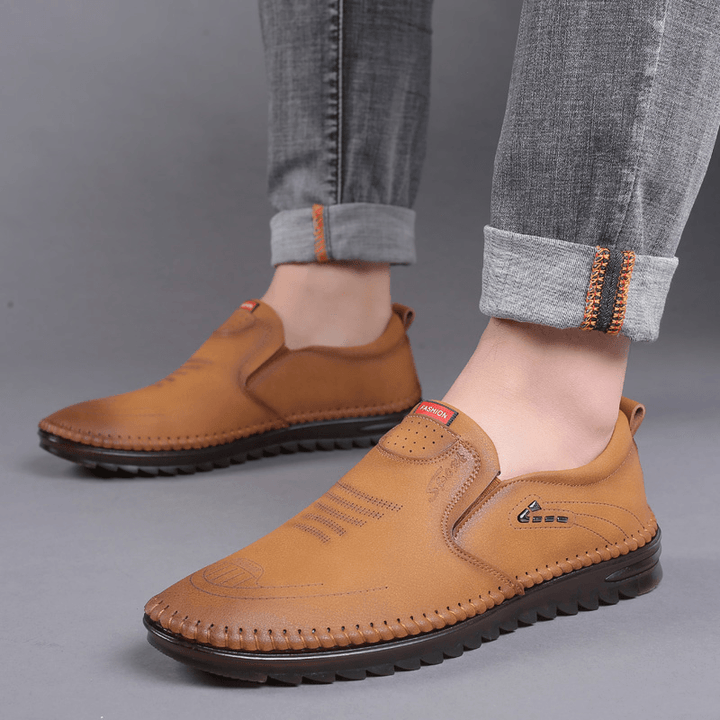 Men Microfiber Leather Slip Resistant Soft Sole Casual Business Loafers - MRSLM