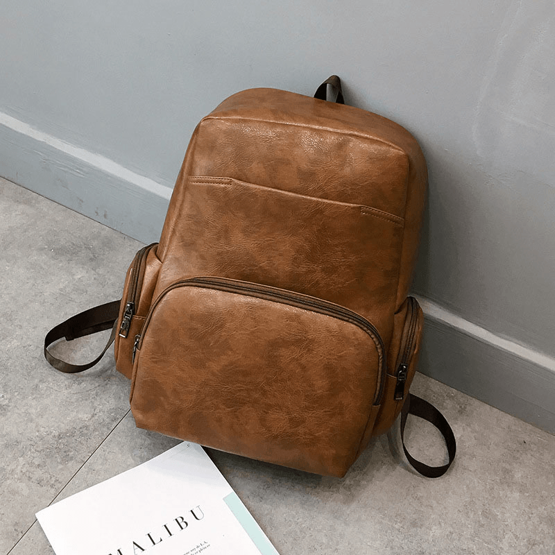 Men Women Faux Leather Large Capacity Backpack - MRSLM