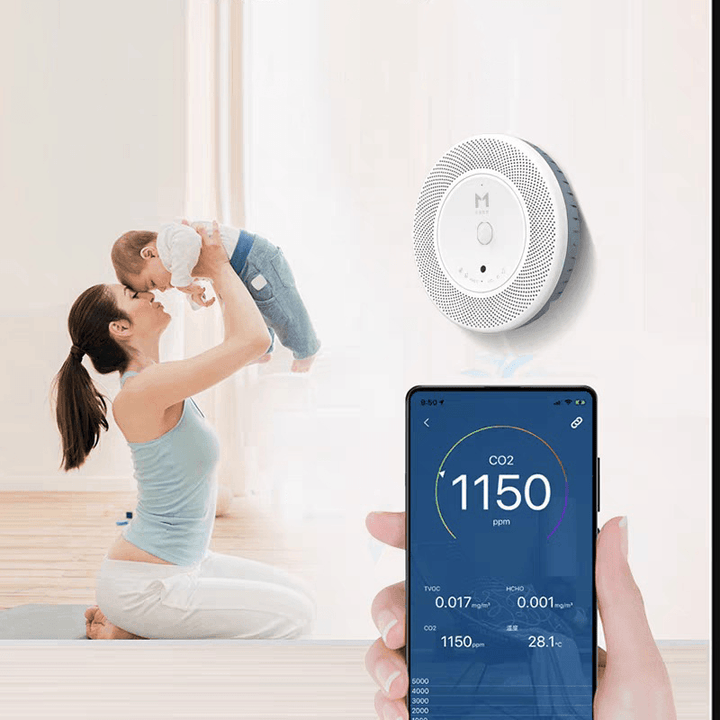 Smart Bluetooth Air Quality Monitor PM2.5 Carbon Dioxide Monitoring Temperature Humidity Air Detector Air Quality Curve Display 24 Hours Real-Time Monitoring Low Noise Wall Ceiling Air Testor - MRSLM