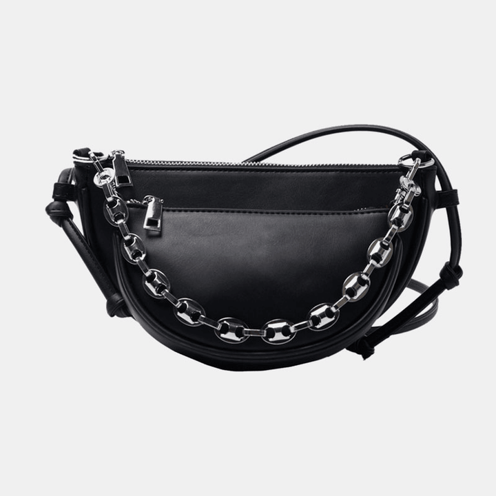 Women 2PCS Irregular Shape Solid Chain Saddle Bag Shoulder Bag - MRSLM