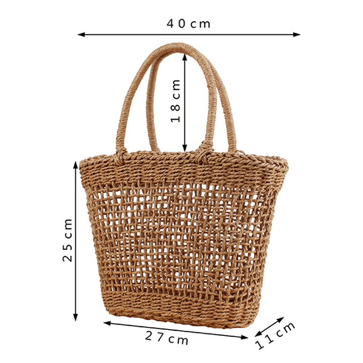 Women Portable Hollow Woven Handbag Travel Basket Tide Stylish Straw Bag - MRSLM