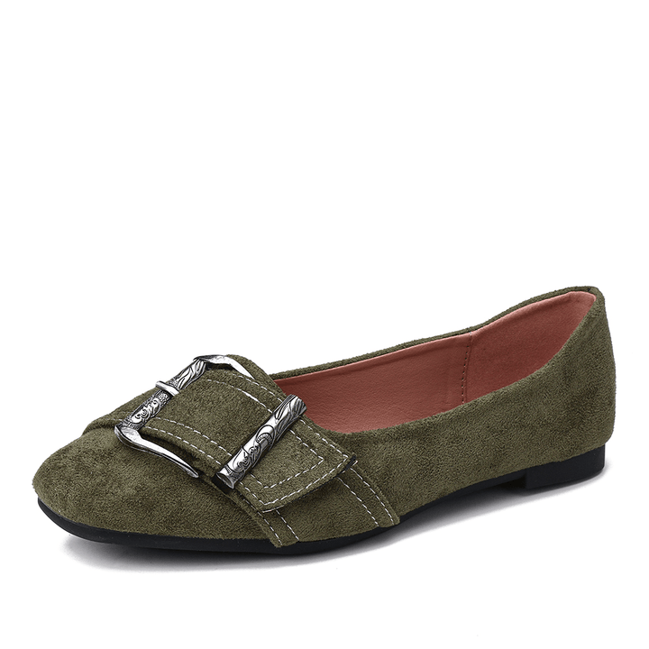 Women Metal Decor Solid Color Slip on Flats Loafers - MRSLM