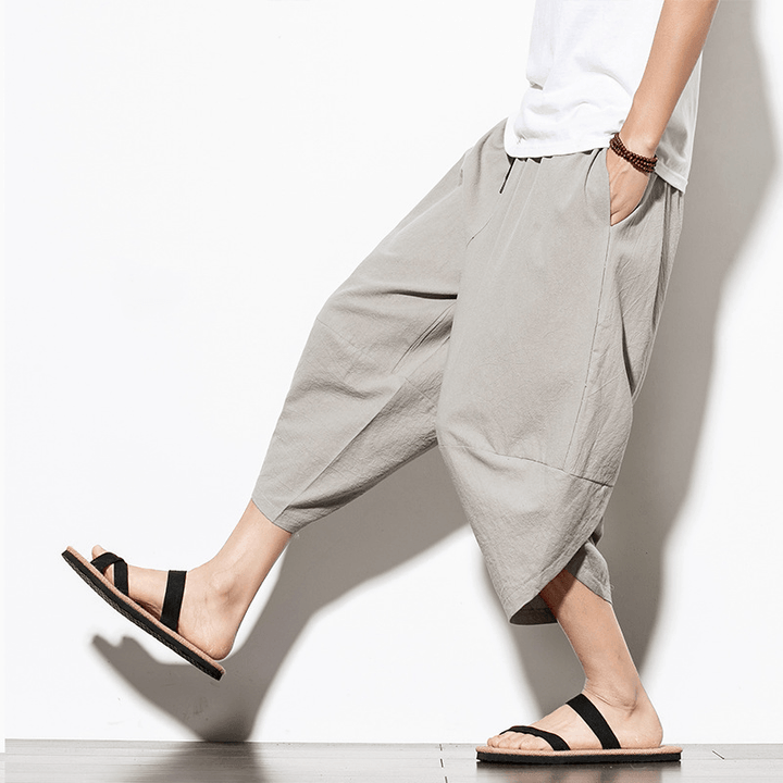 Summer New Loose Carrot Pants Harem Pants Casual Wide Leg Pants Loose Cotton Linen Chinese Style Men'S Pants - MRSLM