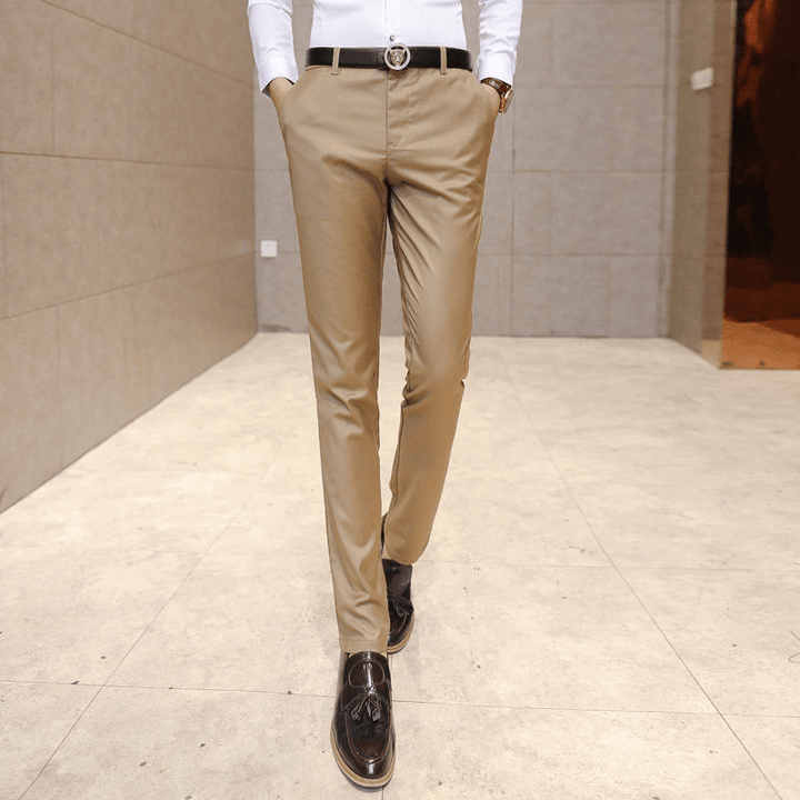 Business Casual Non Iron Solid Color Work Trousers - MRSLM
