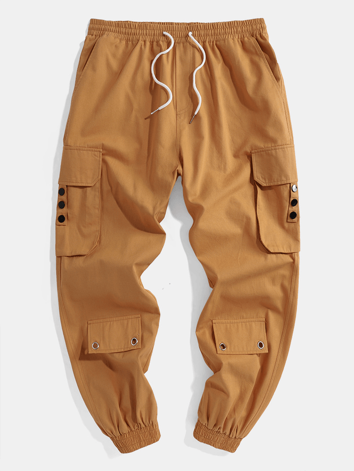 Mens 100% Cotton Utility Drawstring Relaxed Fit Cuffed Cargo Pants - MRSLM