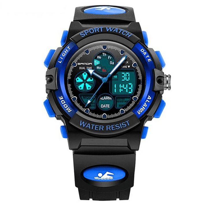 SANDA 116 Dual Display Digital Watch Children Colorful Alarm Luminous Calendar Stopwatch Sport Watch - MRSLM