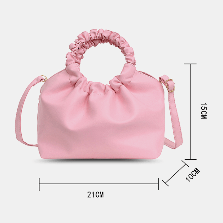 Women PU Leather Solid Color Shell-Shape Ruched Bag Handbag Satchel Bag Shoulder Bag Crossbody Bag - MRSLM