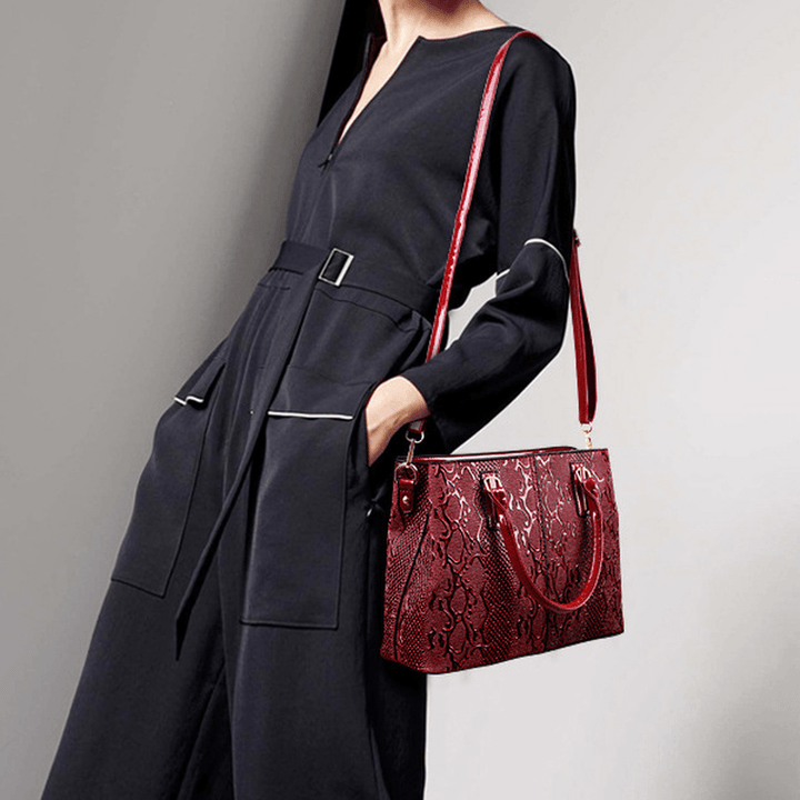 Women Faux Patent Leather Elegant Handbag Shoulder Bag - MRSLM