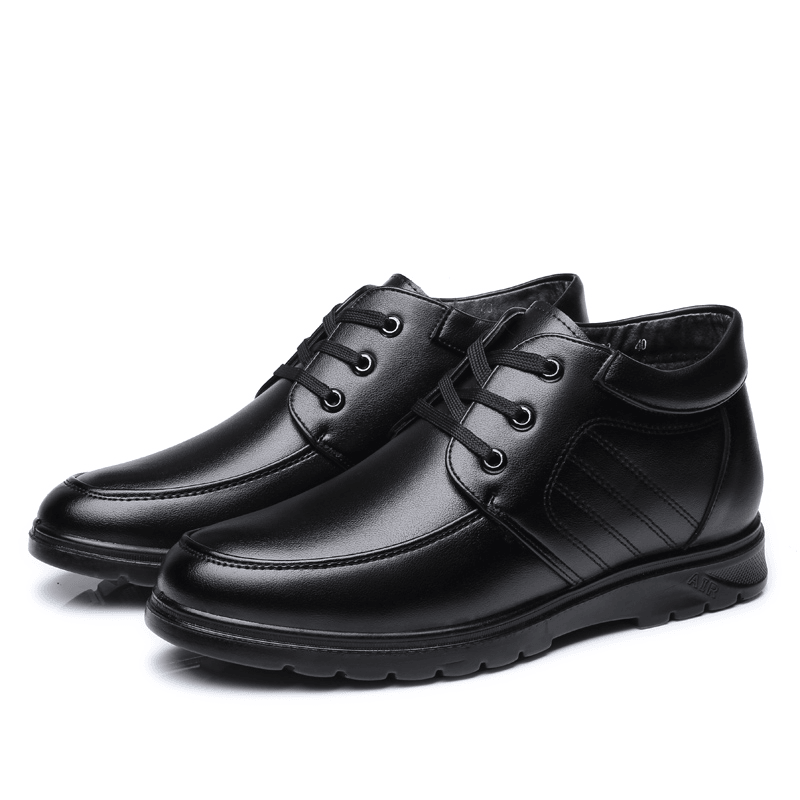 Men Comfy Microfiber Leather Warm Lined Lace up Business Casual Boots - MRSLM