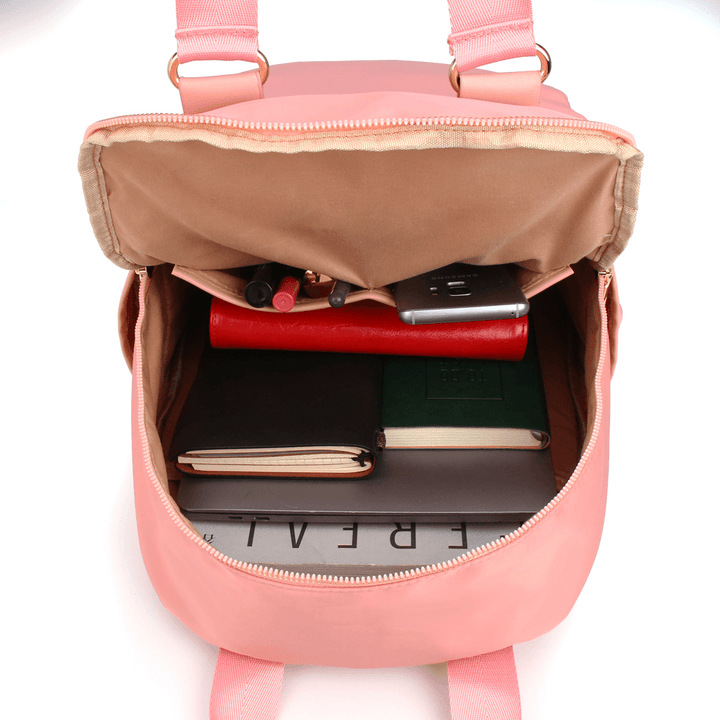 Women Nylon Waterproof Light Weight Solid Bag Multifunction Backpack - MRSLM