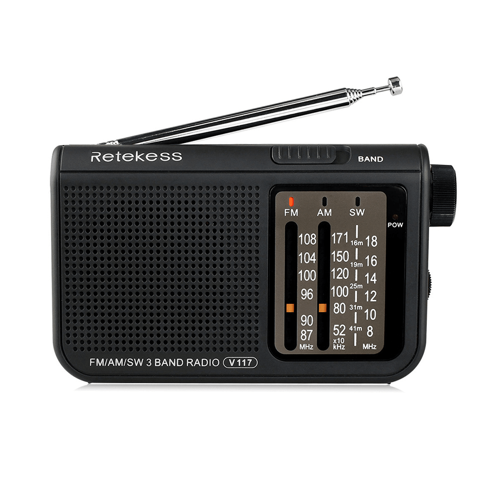 Retekess V-117 FM AM SW 3 Band Radio Battery Powered Operated by 2 AA Battery Transistor Radio Jack Emergency Radio Receiver Portable Radio Station - MRSLM