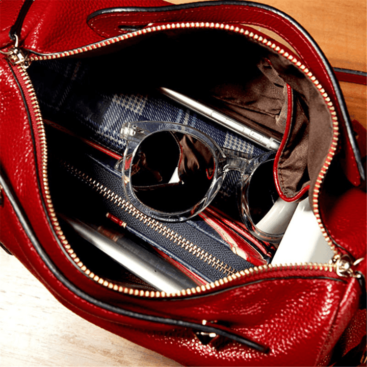 Fashion Women Genuine Leather Tote Handbag Pillow Shoulder Crossbody Satchel Bag - MRSLM