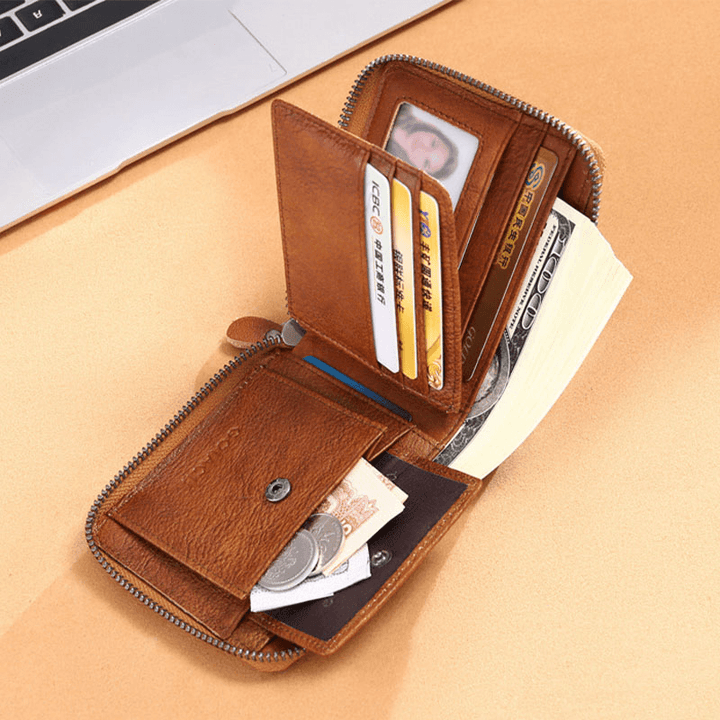Men Genuine Leather RFID Anti-Theft Multi-Slot License Card Case Card Holder Wallet - MRSLM