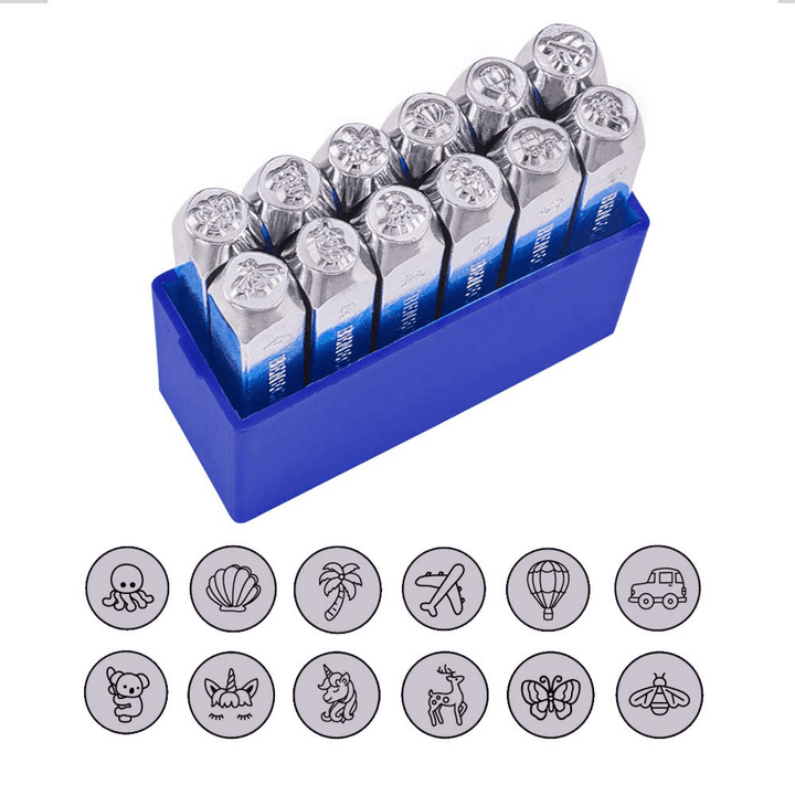 BENECREAT 12 PCS (6Mm 1/4") Metal Design Stamps Punch Stamping Tool Electroplated Hard Carbon Steel Tools Stamp/Punch Metal Jewelry Leather Craft Tool - MRSLM
