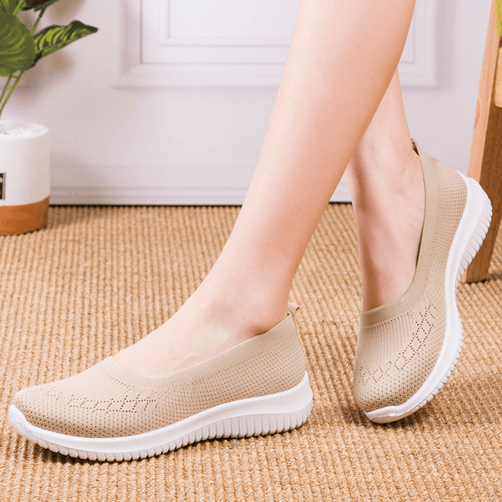 Women Mesh Breathable Easy Slip on Lazy Casual Flat Walking Shoes - MRSLM