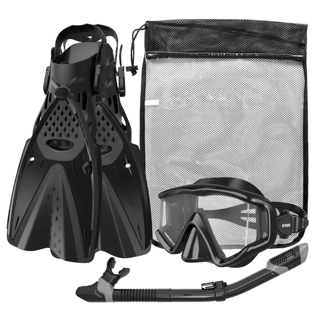 HHAOSPORT 3Pcs/Set Snorkel Mask Swimming Goggles + Underwater Breathing Tube + Diving Fins Diving Equipment - MRSLM