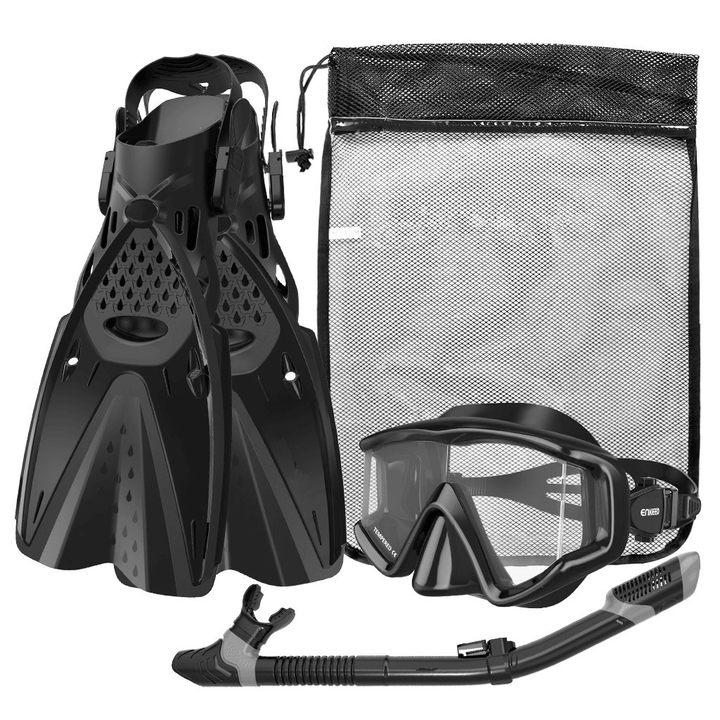 HHAOSPORT 3Pcs/Set Snorkel Mask Swimming Goggles + Underwater Breathing Tube + Diving Fins Diving Equipment - MRSLM
