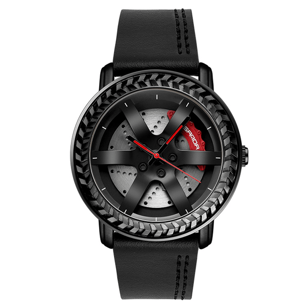 SANDA P1050 Casual Wheel Pattern 3D Stereoscopic Hollowed-Out Design Genuine Leather Strap Waterproof Men Quartz Watch - MRSLM