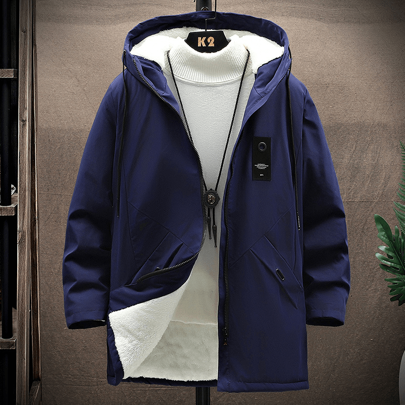 Men'S Solid Color Hooded Jacket Korean Version plus Velvet Thickening - MRSLM