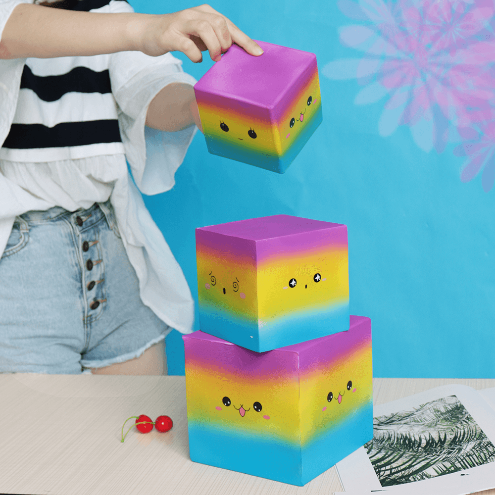 Huge Squishy Square Cake Rainbow Colour Kawaii Cute Soft Solw Rising Toy Cartoon Gift Collection - MRSLM