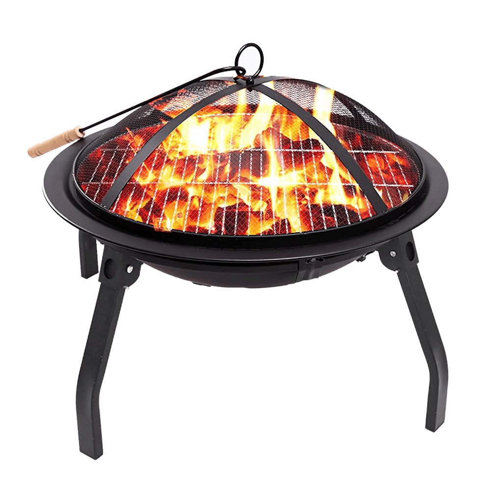 Ipree® 22Inch Fire Pit Portable Outdoor Wood Burning Steel Firepits BBQ Grill Camping Picnic Travel Garden Patio - MRSLM
