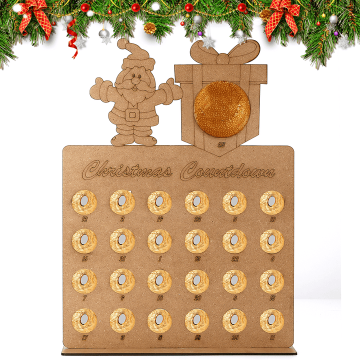 Wooden Christmas Advent Calendar Christmas Claus Decoration Fits 25 Circular Chocolates Candy Stand Rack - MRSLM