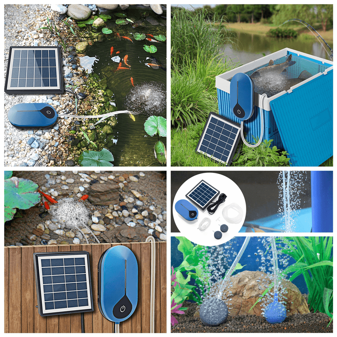 AP008 Solar Power Oxygen Pump Solar Powered Air Pump Kit 1.5W Solar Panel for Fish Pond Aquaculture - MRSLM