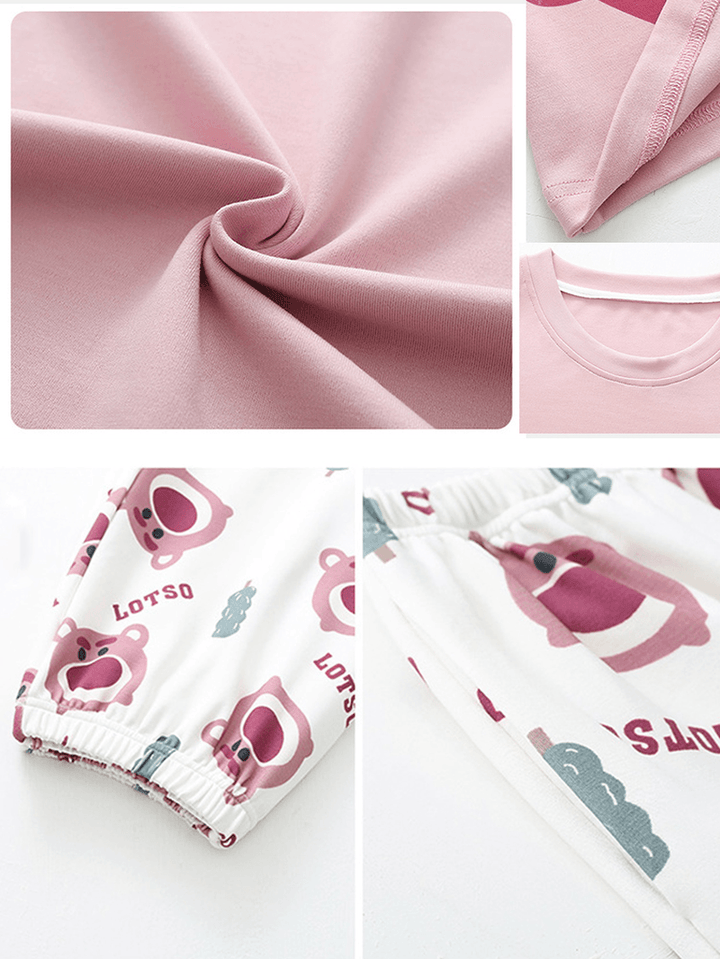 Short Sleeve O-Neck Cotton Bears Printed Lungwear - MRSLM