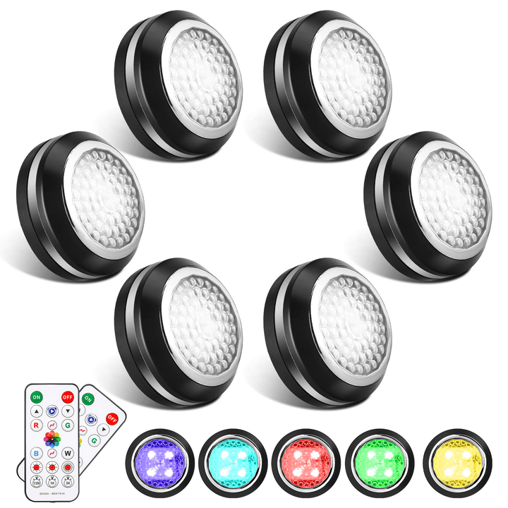 Elfeland 6PCS DC 4.5V RGB 3800-4000K 4 Modes Touch round Cabinet Light with 2PCS Remote Controller for Bedroom - MRSLM