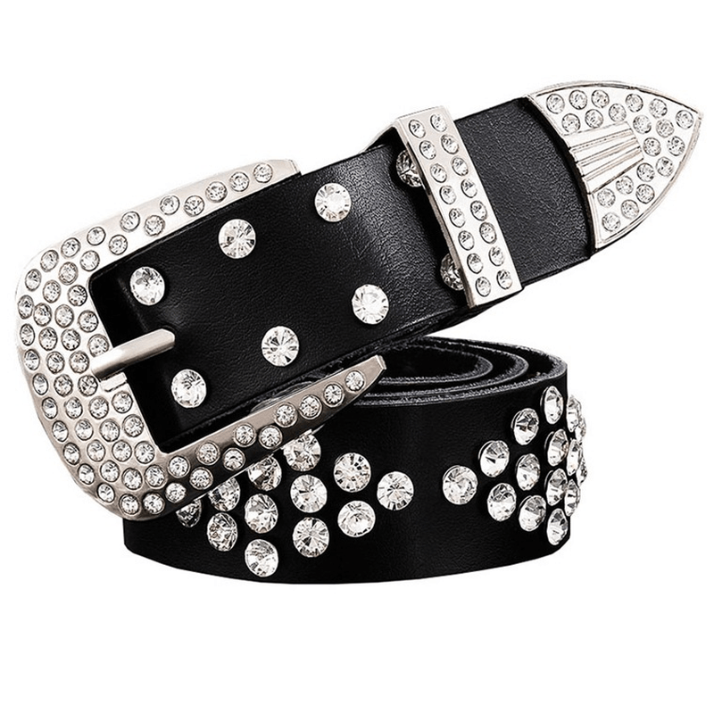 Leather Diamond Box Inlaid with Rhinestones Foreign Trade Ladies Pin Buckle Diamond Belt - MRSLM