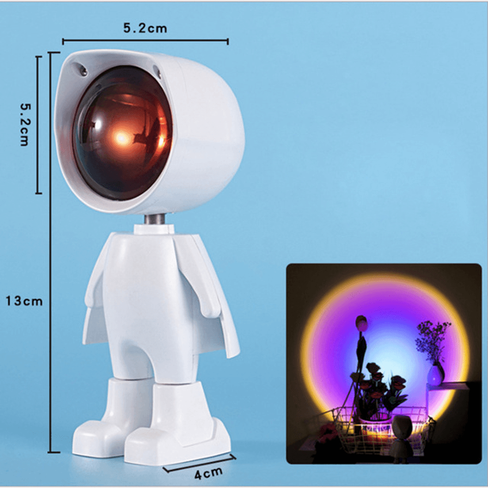 Sunset Projection Lamp Robot 360° Rotatable Sunshine Rainbow Projector Lamp Magic Atmosphere Night Light Stepless Dimming USB Touch Switch Table Lamp for Home Decoration - MRSLM