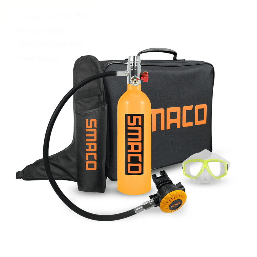 SMACO 1L 20Min Scuba Diving Tank Set Scuba Tank Breathing Valve Goggles Storage Bag Swimming Diving Equipment - MRSLM