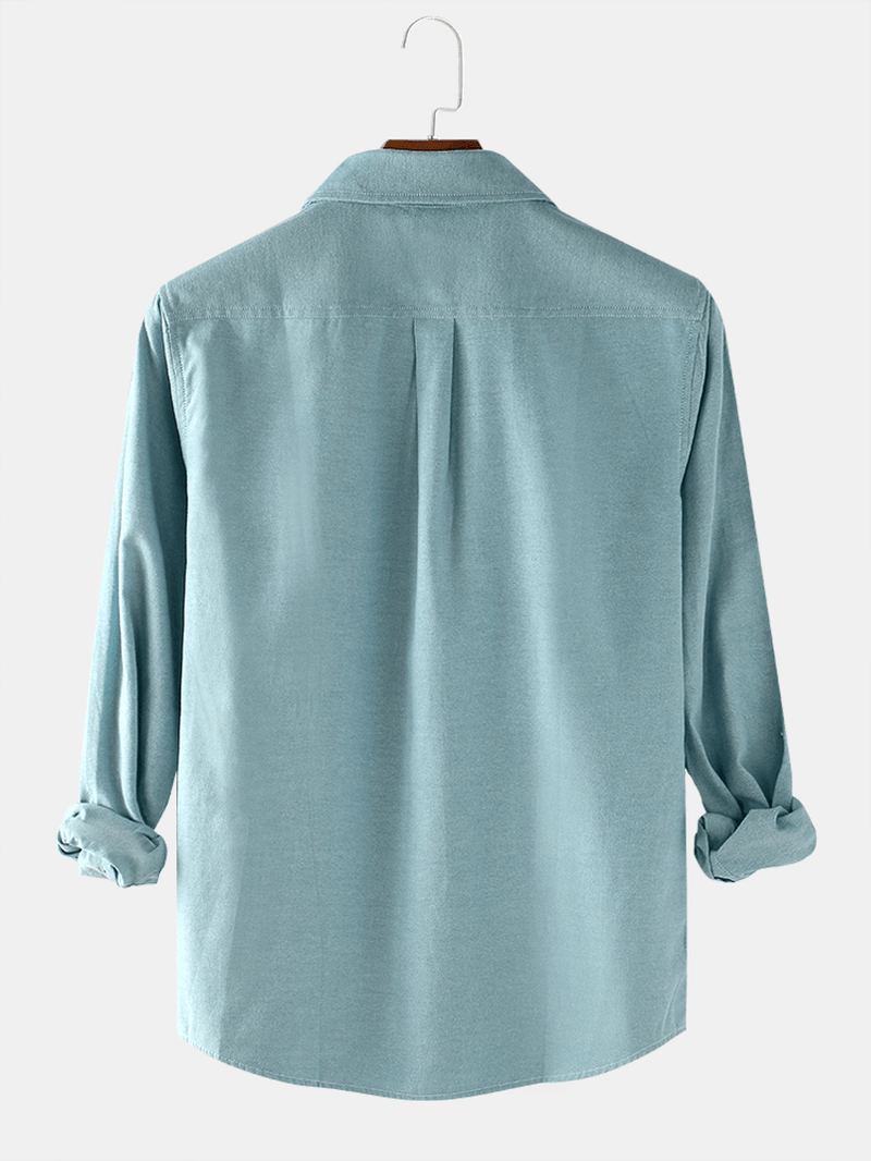 Mens Solid Color Cotton Loose Casual Long Sleeve Shirts with Pocket - MRSLM