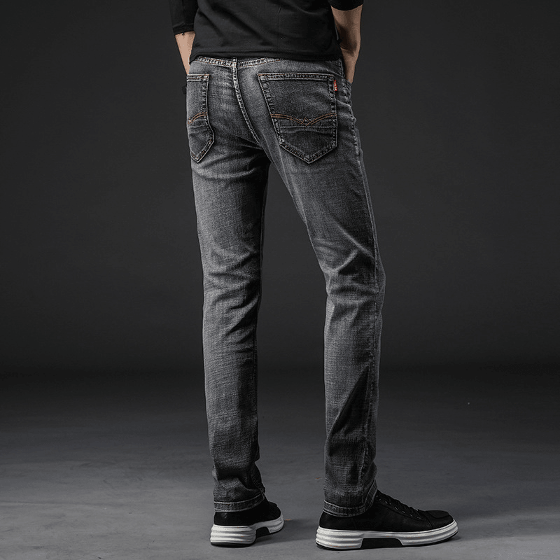 Men'S New Large Size Stretch Jeans Slim Small Straight Denim Pants - MRSLM