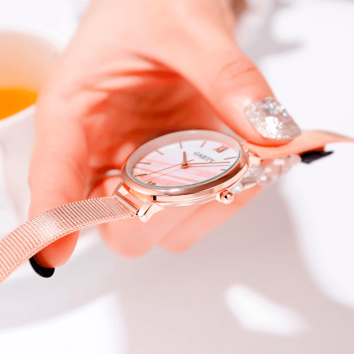 GAIETY G574 Colorful Rose Gold Steel Band Ladies Wrist Watch Ultra Thin Quartz Watch - MRSLM