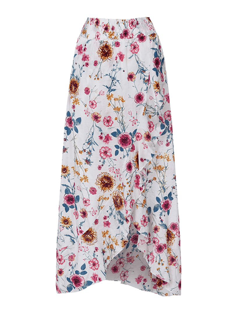Bohemian Beach Floral Print Elastic Waist Flounce Hem Maxi Skirts - MRSLM
