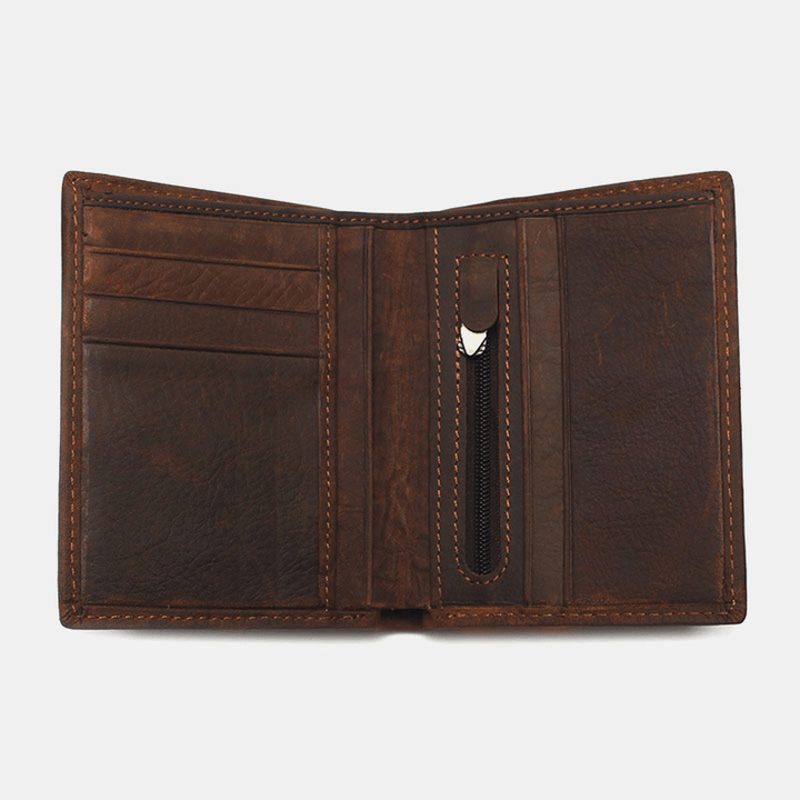 Men Genuine Leather Plaid Pattern RFID Anti-Theft Personality Leather Wallet - MRSLM