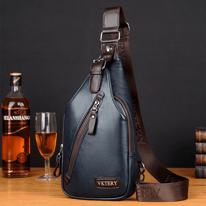 Men Faux Leather Retro Business Travel Chest Bag Crossbody Bag - MRSLM